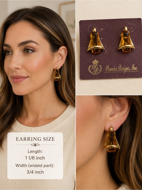 Premier Designs Jewelry - Premier Designs Butterscotch Earrings Yellow Glass Gold Tone Geometric Statement